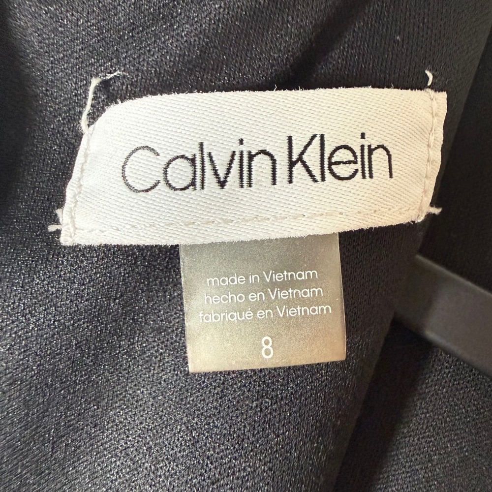 Calvin Klein Black Floral Chiffon Midi Dress Size 8 Sharkbite Hem Wedding Guest - Picture 7 of 12